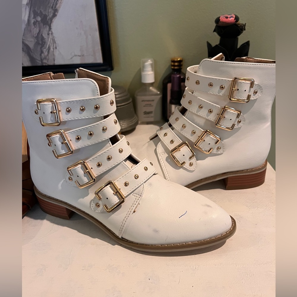 White and gold boots